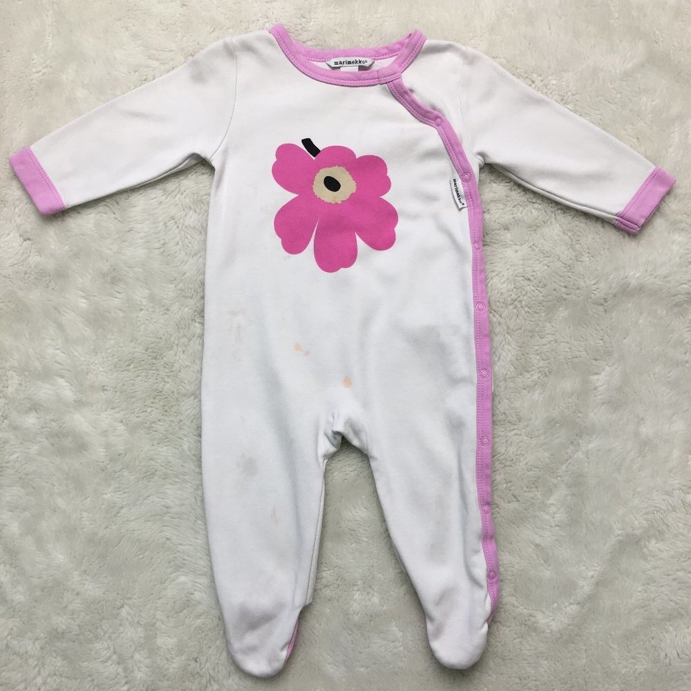 Marimekko Little Baby Girl One piece Footie Pajama Pink and White Floral 9 Month